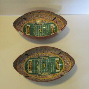 set of 2 vintage football Planter's peanuts dish tin bowls snack  decor